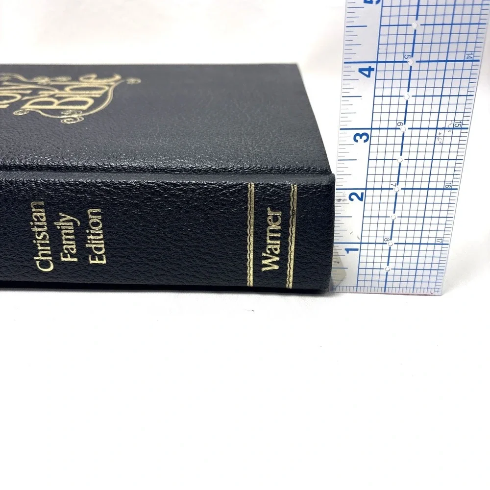 Vintage 70s Warner Christian Family Edition Black KJV Bible Red Letter Hardcover